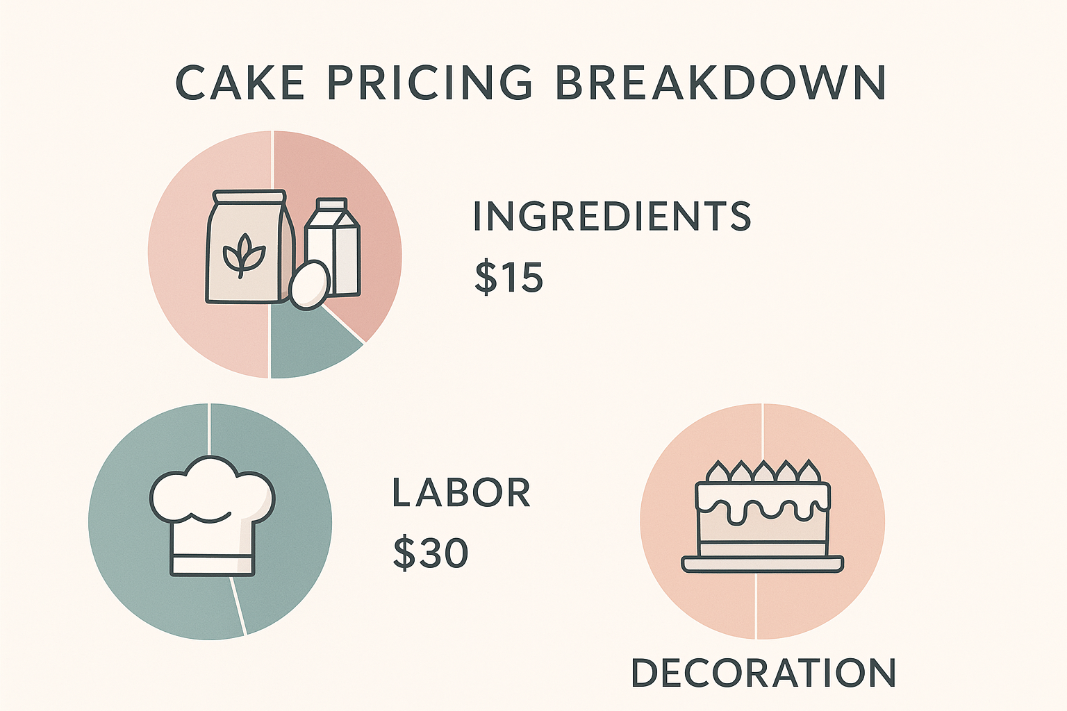 Professional cake pricing chart showing ingredient costs, labor, and decoration factors that determine final cake price